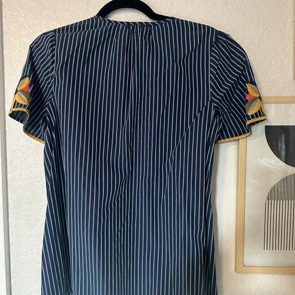 Madewell Navy Striped Blouse with Colorful Embroidery - Picture 2 of 4